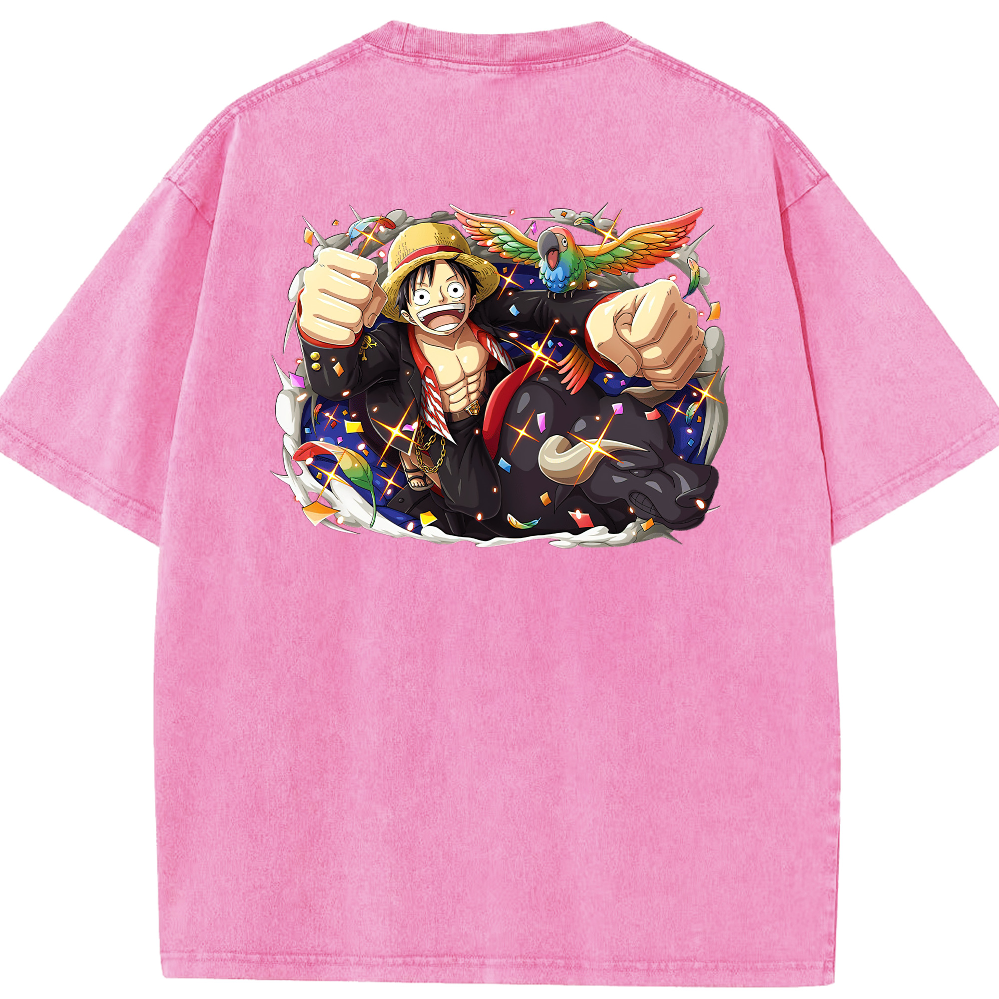 ワンピース モンキー・D・ルフィ ONE PIECE Monkey D. Luffy 綿100% ヴィンテージ風 半袖Tシャツ（背面プリント）